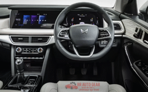 Interior of Mahindra XUV700 with dual-screen dashboard and premium finish

