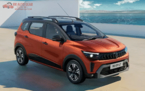2025 Renault Triber facelift front view in Shadow Grey with new grille and LED DRLs