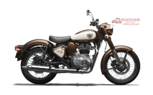 Royal Enfield Classic 350 parked on a scenic highway with chrome finish