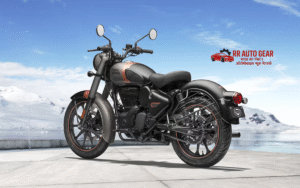Royal Enfield Classic 350 parked on a scenic highway with chrome finish