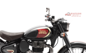 Royal Enfield Classic 350 parked on a scenic highway with chrome finish
