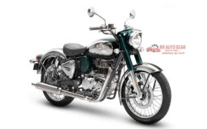 Royal Enfield Classic 350 parked on a scenic highway with chrome finish